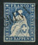 Швейцария 1854-1859 гг. • Mi# 14 • 10 rp. • "Швейцария" • стандарт • Used F-VF ( кат. - €20+ )