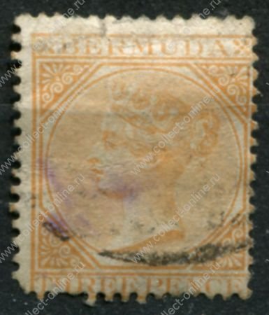 Бермуды 1865-1903 гг. • Gb# 5a • 3 d. • Королева Виктория • стандарт • Used F-VF ( кат.- £ 65 )