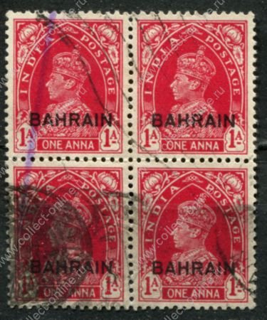 Бахрейн 1938-1941 гг. • Gb# 23 • 1 a. • Георг VI • надп. на м. Индии • стандарт • кв. блок • Used VF