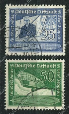 Германия 3-й рейх 1938 г. • Mi# 669-70 • 25 и 50 pf. • Граф Фердинанд фон Цеппелин (100 лет со дня рождения) • авиапочта • полн. серия • Used VF ( кат. - €4 )