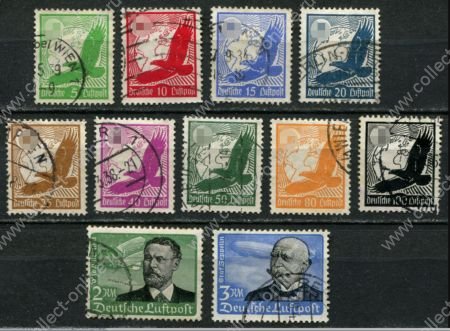 Германия • 3-й рейх 1934 г. • Mi# 528-39 • 5 pf. - 3 M. • орел над картой, дирижабли, граф Цеппелин • авиапочта • полн. серия • Used VF ( кат.- €95 )