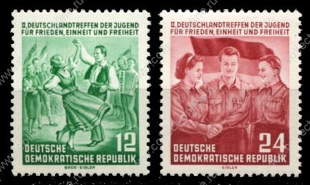 ГДР 1955 г. • Mi# 428-9 • 12 и 24 pf. • Фестиваль дружбы немецкой молодёжи • полн. серия • MH OG VF
