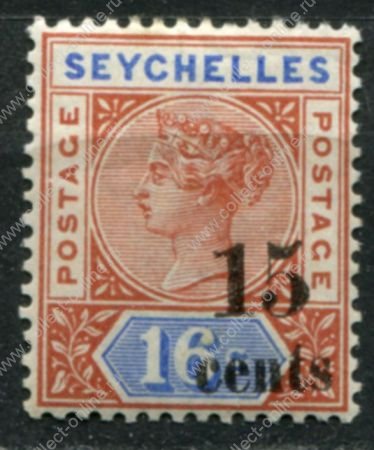 Сейшелы 1893 г. • Gb# 19 • 15 на 16 c. • Королева Виктория • надпечатка нов. номинала • стандарт • MH OG VF ( кат. - £35 )