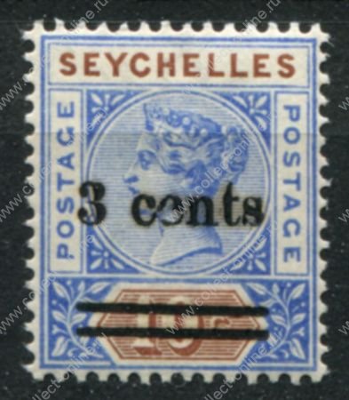 Сейшелы 1901 г. • Gb# 37 • 3 на 10 c. • Королева Виктория • надпечатка нов. номинала • стандарт • MNH! OG VF ( кат.- £ 4+ )