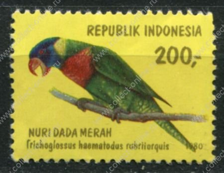 Индонезия 1980 г. • Sc# 1106 • 200 r. • попугаи • красный лори • концовка • MNH OG VF ( кат. - $6 )
