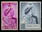 Сьерра-Леоне 1948 г. • Gb# 203-4 • 1½ d. и £1 • серебряный юбилей свадьбы • полн. серия • MLH OG XF ( кат.- £20 )