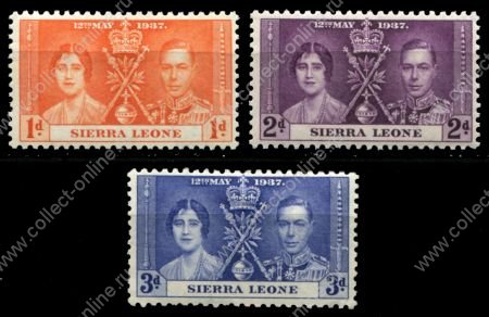 Сьерра-Леоне 1937 г. • Gb# 185-187 • 1 - 3 d. • Коронация Георга VI • полн. серия • MNH OG VF ( кат.- £3,25 )