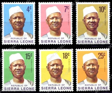Сьерра-Леоне 1972 г. • Sc# 424..31 • 4..25 c. • президент Сиака Стивенс • 6 марок • стандарт • MNH OG XF