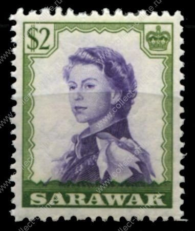 Саравак 1955-1959 гг. • Gb# 201 • $2 • Елизавета II основной выпуск • парадный портрет с бантом • MNH OG XF ( кат.- £ 30 )
