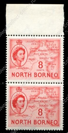 Северное Борнео 1954-1959 гг. • Gb# 377 • 8 c. • Елизавета II основной выпуск • карта • пара • MNH OG XF+