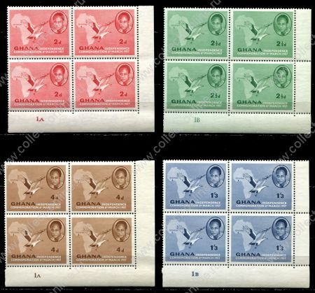 Гана 1957 г. • Gb# 166-9 • 2 d. - 1s.3d. • Провозглашение независимости • полн.серия • кв. блоки • MNH OG люкс!