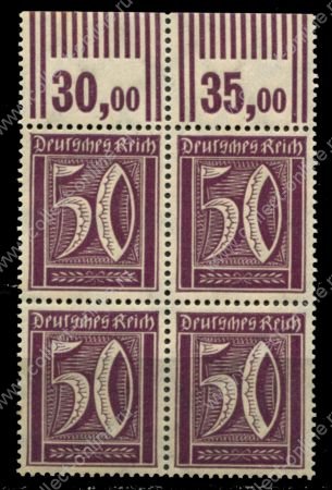 Германия 1921-1922 гг. • Mi# 183a • 50 пф. • стандарт • кв.блок • MNH OG XF+ ( кат.- € 5,2 )