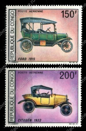 Народная Республика Конго 1961 г. • SC# C67-8 • 150 и 200 fr. • Старинные автомобили • авиапочта • полн. серия • MNH OG XF ( кат.- $ 10 )