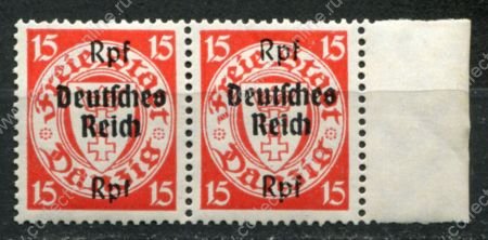 Германия 3-й рейх 1939 г. • Mi# 722 • 15 pf. • надпечатка "Deutsches Reich" на марке Данцига • пара • MNH OG XF+ ( кат.- € 48+ )