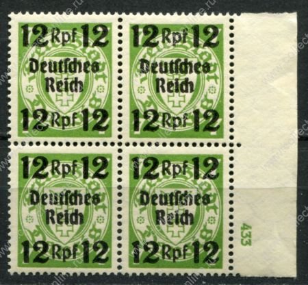 Германия 3-й рейх 1939 г. • Mi# 721 • 12 на 7 pf. • надпечатка "Deutsches Reich" на марке Данцига • № кв.блок • MNH OG XF+ ( кат.- € 24+ )