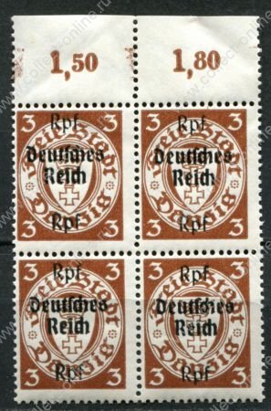 Германия 3-й рейх 1939 г. • Mi# 716X • 3 pf. • надпечатка "Deutsches Reich" на марке Данцига • кв.блок • MNH OG XF+ ( кат.- € 12+ )