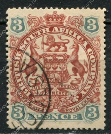 Родезия 1897 г. • Gb# 69 • 3 d. • осн. выпуск • герб колонии • Used XF