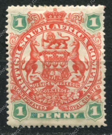 Родезия 1897 г. • Gb# 67 • 1 d. • осн. выпуск • герб колонии • MH OG VF ( кат.- £15 )