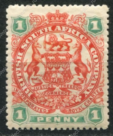 Родезия 1897 г. • Gb# 67 • 1 d. • осн. выпуск • герб колонии • MH OG VF ( кат.- £14 )