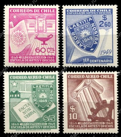 Чили 1944 г. • SC# 258-9,C127-8 • 60 c. - 10 p. • 100-летие национальной школе искусств • полн. серия • MNH OG VF