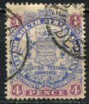 Родезия 1896-1897 гг. • Gb# 32 • 4 d. • 1-й выпуск (с точкой у хвоста) • герб колонии • Used XF+ ( кат.- £ 30 )