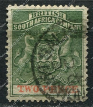 Родезия 1892-1894 гг. • Gb# 20 • 2 d. • герб колонии • стандарт • Used VF ( кат.- £ 9 )