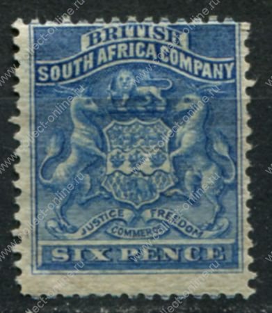 Родезия 1892-1893 гг. • Gb# 3 • 6 d. • герб колонии • MNG VF ( кат.- £ 50- )