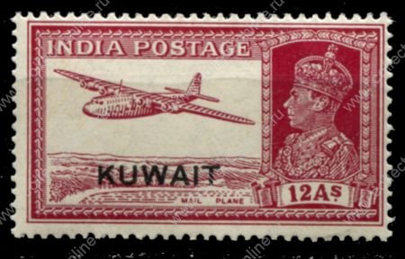 Кувейт 1939 г. • Gb# 46 • 12 a. • Георг V • осн. выпуск • надпечатка • самолет • MLH OG VF ( кат.- £ 20 )