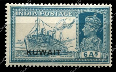 Кувейт 1939 г. • Gb# 44 • 6 a. • Георг V • осн. выпуск • надпечатка • пароход • MLH OG VF ( кат.- £ 30 )