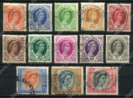 Родезия и Ньясаленд 1953-1956 гг. • Gb# 1-12 • ½ d. - 2s.6d. • Елизавета II ( 13 марок ) • Used VF ( кат.- £ 13 )
