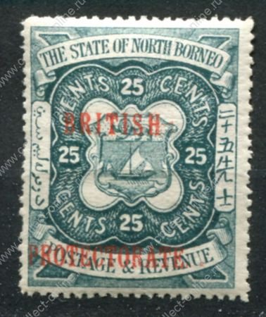 Северное Борнео 1901-1905 гг. • Gb# 139 • 25 c. • надпечатка "Британский протекторат" • герб • MNH!! OG VF