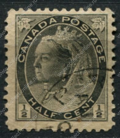 Канада 1898-1902 гг. • SC# 74 • ½ c. • Королева Виктория • номинал цифры • Used XF ( кат.- $ 3 )