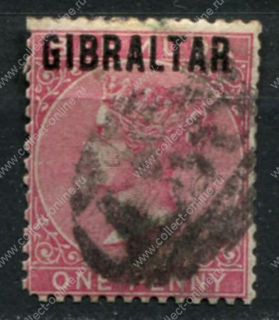 Гибралтар 1886 г. • Gb# 2 • 1 d. • Королева Виктория • надпечатка • стандарт • Used F-VF