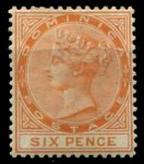 Доминика 1886-1890 гг. • Gb# 25 • 6 d. • королева Виктория • стандарт • MH OG VF ( кат.- £25 )