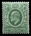 Восточная Африка и Уганда 1907-1908 гг. • GB# 35a • 3 c. • Эдуард VII • сине-зеленая • стандарт • MNH OG VF ( кат. - £26+ )