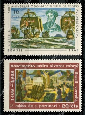 Бразилия 1968 г. • SC# 1080-1 • 10 и 20 c. • Педру Кабрал (500 лет со дня рождения) • каравеллы • полн. серия • MNH OG XF ( кат.- $ 3 )