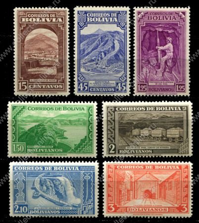 Боливия 1943 г. • SC# 290-6 • 15 c. - 3 b. • Горнодобывающая промышленность страны • полн. серия • MNH! OG VF ( кат. - $ 15 )