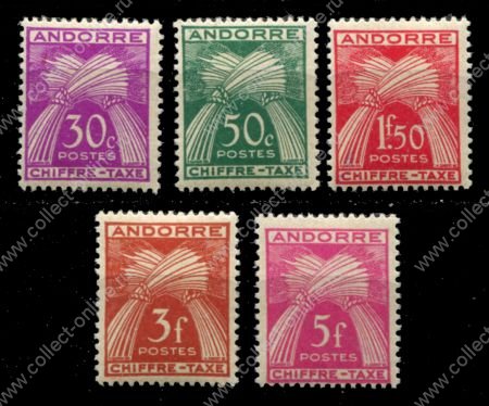 Андорра • Французская зона 1943-1946 гг. • Mi# PM 22-3,25,27,29 • 30 c. .. 5 fr. • для почтовых сборов • MNH OG XF ( кат.- € 15 )