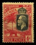 Гамбия 1922-1929 гг. • Gb# 129 • 4 d. • Георг V • осн. выпуск • слоны • MLH OG VF ( кат. - £30 )