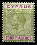 Кипр 1912-1915 гг. • Gb# 79 • 4 pi. • Георг V • стандарт • MH OG VF ( кат. - £5 )