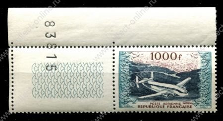 Франция 1954 г. • Mi# 990 • 1000 fr. • Французские самолёты • Бреге 763 Прованс • авиапочта • MNH OG Люкс! ( кат. - €100 )