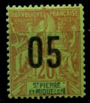 Сен-Пьер и Микелон 1912 г. • Iv# 97 • 5 на 20 c. • надпечатка нов. номинала • стандарт • MNH OG VF
