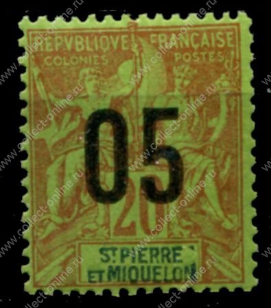 Сен-Пьер и Микелон 1912 г. • Iv# 98 • 5 на 25 c. • надпечатка нов. номинала • стандарт • MNH OG VF
