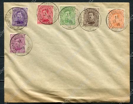 Бельгия 1915-1922 гг. • Mi# 113..119 • 1..20 c. • Король Альберт I • стандарт(1-й выпуск, 1915 г.) • 6 марок на конверте • Used VF