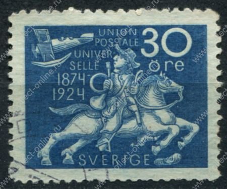 Швеция 1924 г. • Sc# 218 • 30 o. • Всемирный Почтовый Союз • Used VF ( кат. - $32.50 )