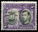 Гренада 1938-1950 гг. • Gb# 162 • 5 sh. • Георг V • осн. выпуск • парусный бот • MH OG VF ( кат. - £12 )