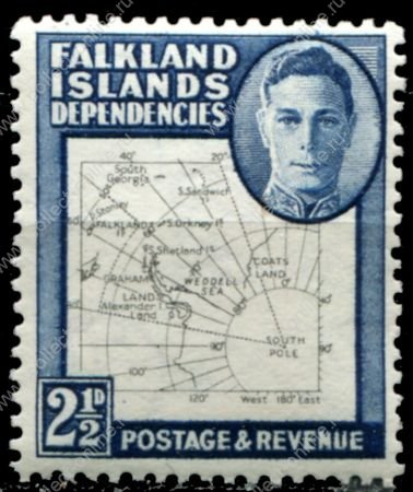 Фолклендские зависимые территории 1949 г. • Gb# G11b • 2½ d. • карта островов (тонкие линии) • MNH OG VF (кат. - £5.75)