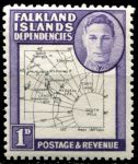 Фолклендские о-ва • Зависимые территории 1946-1949 гг. • Gb# G10 • 1 d. • карта островов (тонкие линии) • MH OG VF ( кат. - £2 )