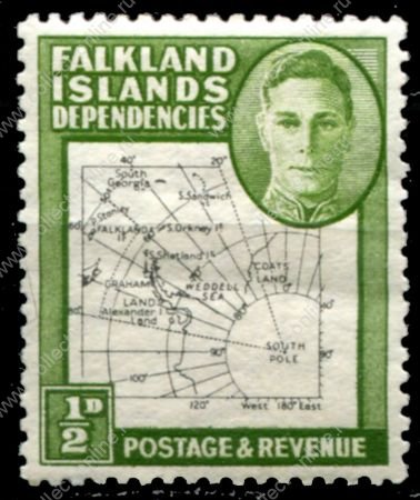 Фолклендские зависимые территории 1949 г. • Gb# G9 • ½ d. • карта островов (тонкие линии) • MH OG VF (кат. - £2.25)