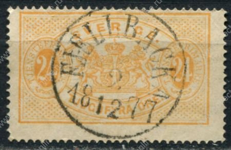 Швеция 1874 г. • Mi# D8 • 24 o. • 1-й выпуск (перф: 14) • официальная почта • гаш. - Fjällbacka(1877) • Used XF ( кат.- € 18 )